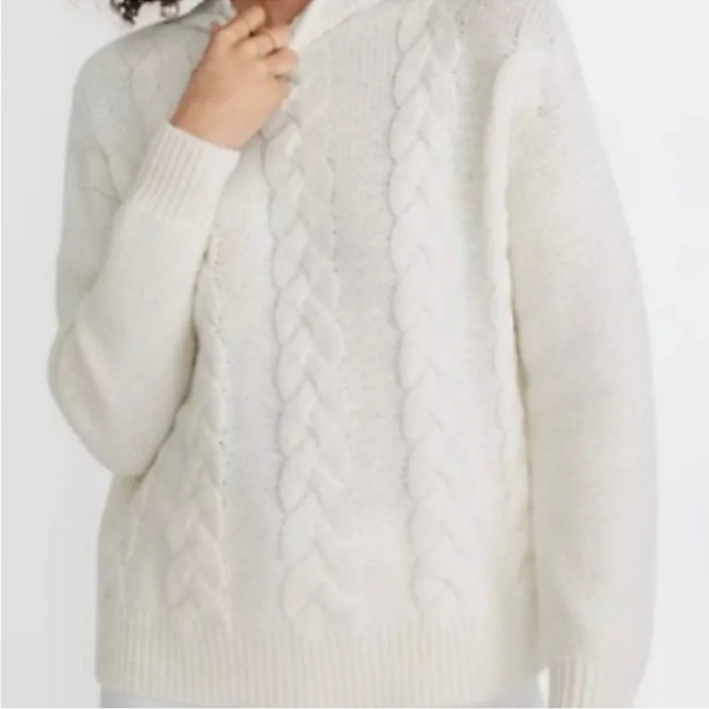 Madewell Cozy Ivory Cream Cable Knit Mockneck Sweater Size Small - Picture 2 of 9